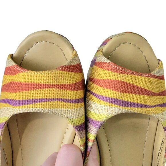 Rainbow Stripe Bohemian Shoes Women 8.5 CL Laundry Boho Wedge Sandals 39 Spring - Picture 6 of 14
